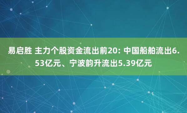 易启胜 主力个股资金流出前20: 中国船舶流出6.53亿元、宁波韵升流出5.39亿元