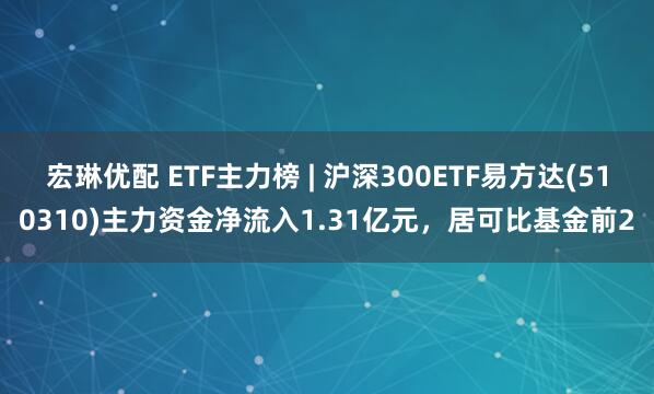 宏琳优配 ETF主力榜 | 沪深300ETF易方达(510310)主力资金净流入1.31亿元，居可比基金前2